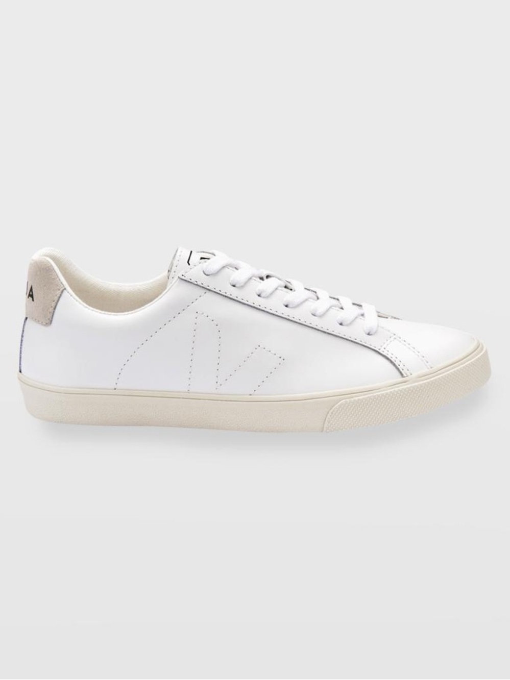Veja White Low-Top Leather Sneakers with Beige Accents